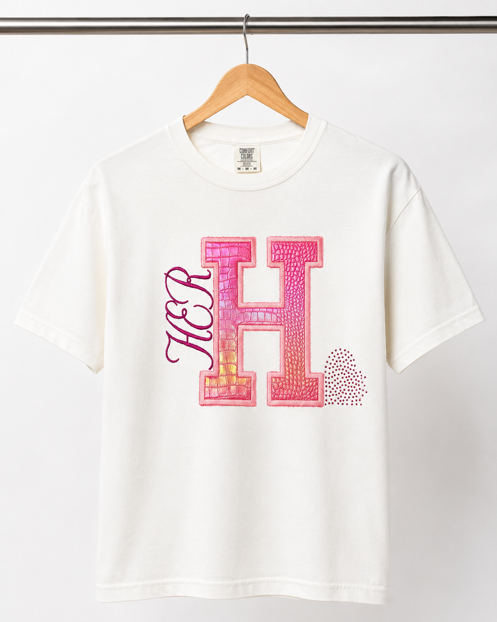Pink Faux Leather Iridescent Embellished Tee