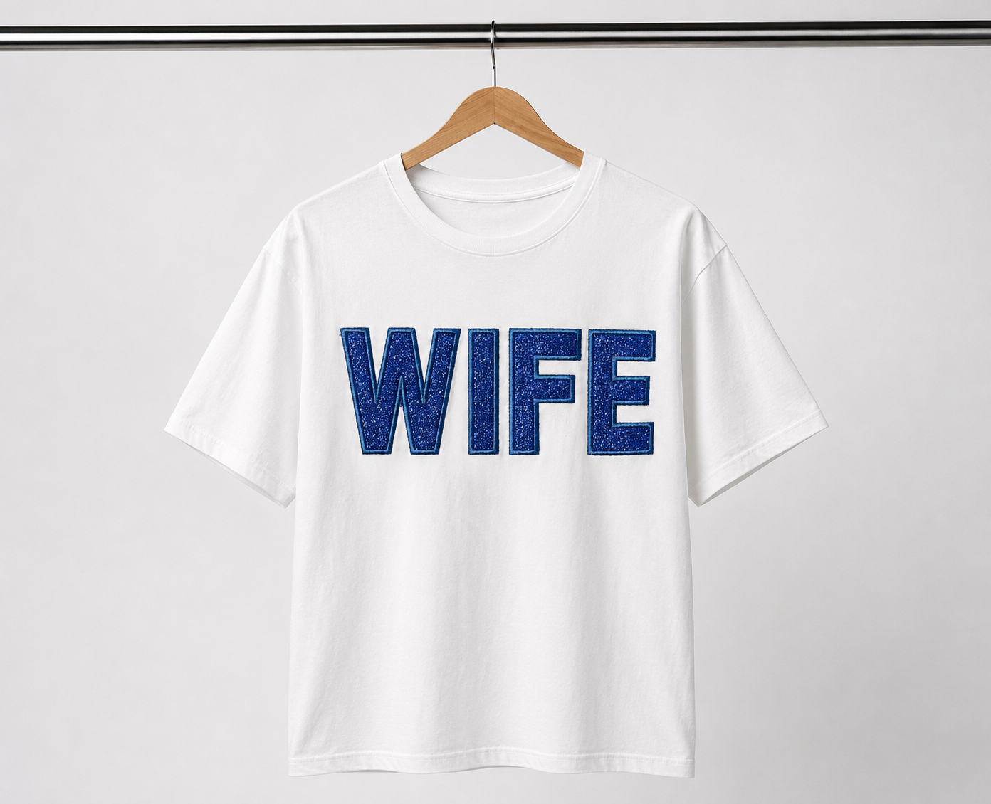 Blue Glitter HTV Embroidered "WIFE" Tee