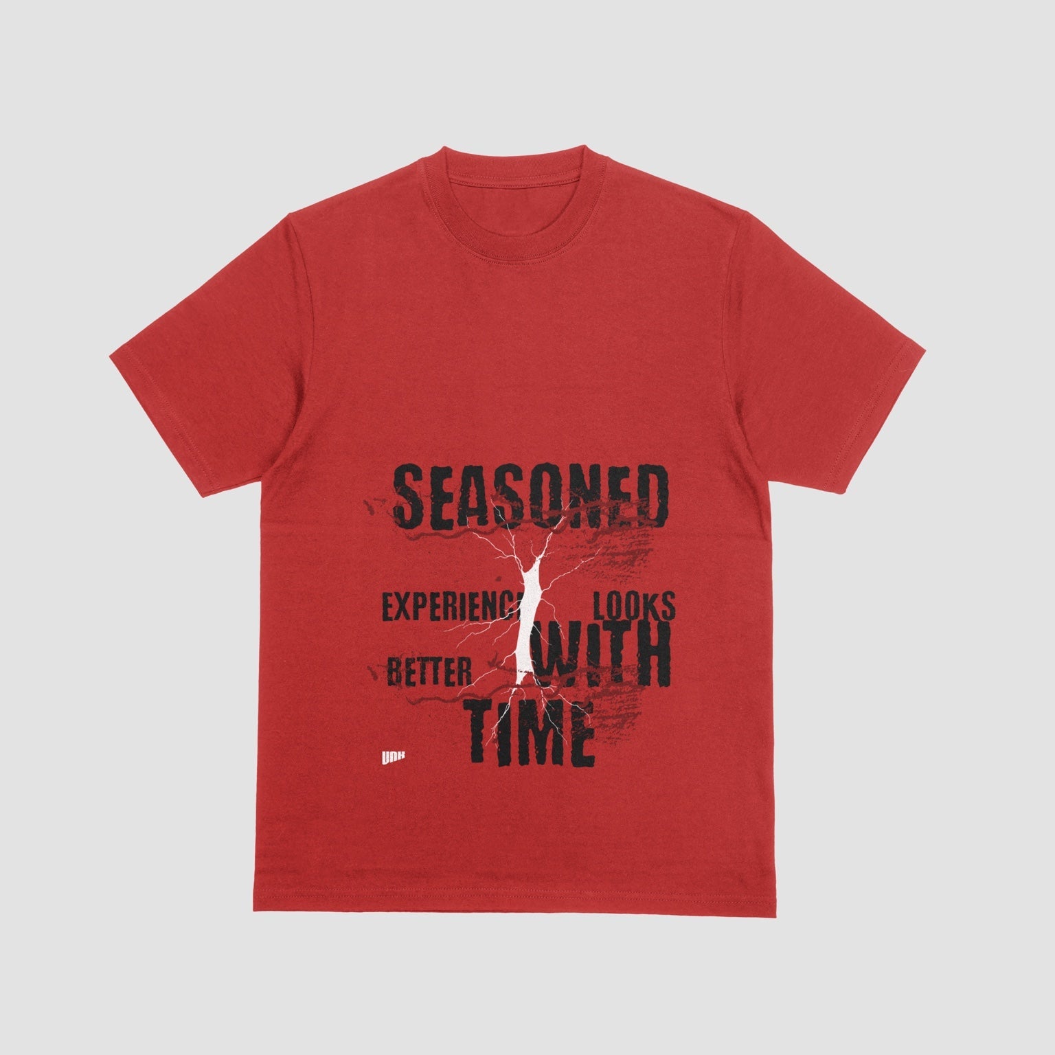 Seasoned UNK Tee flat red shirt product mockup